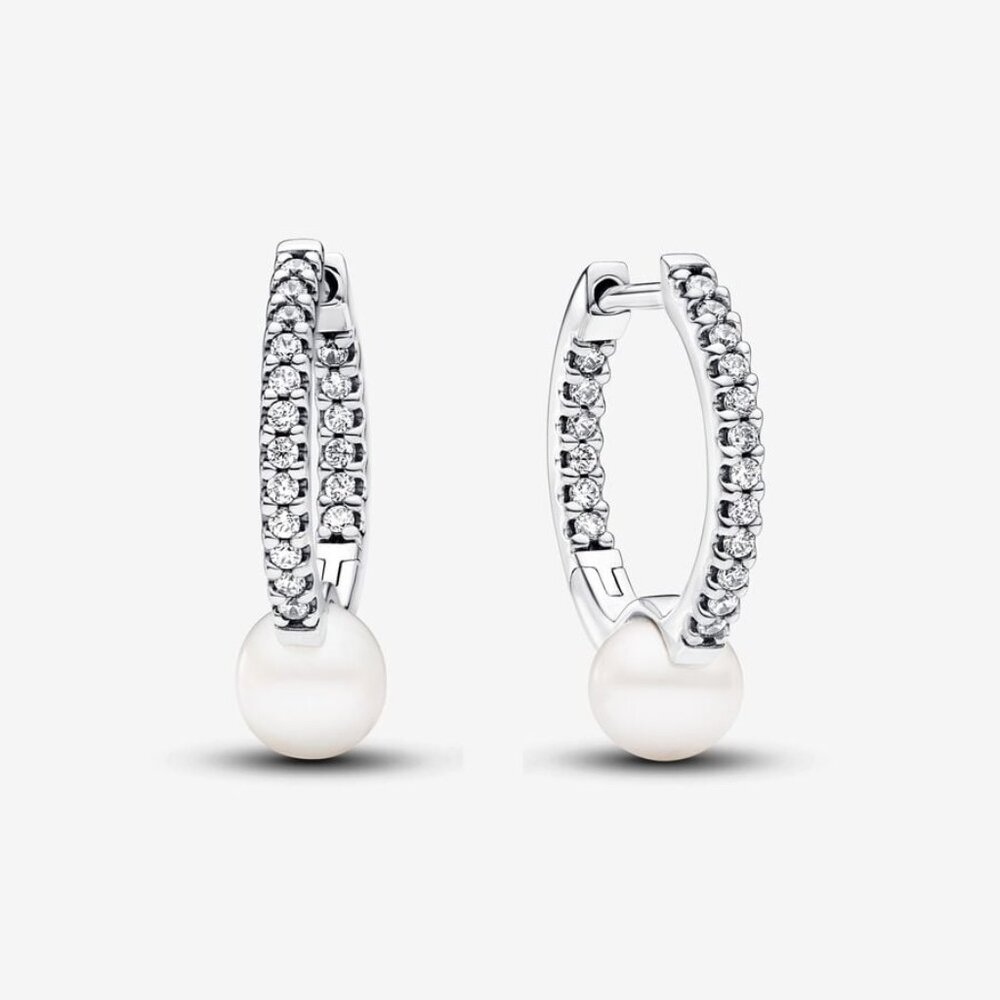 Treated Freshwater Cultured Pearl & Pavé Hoop Earrings